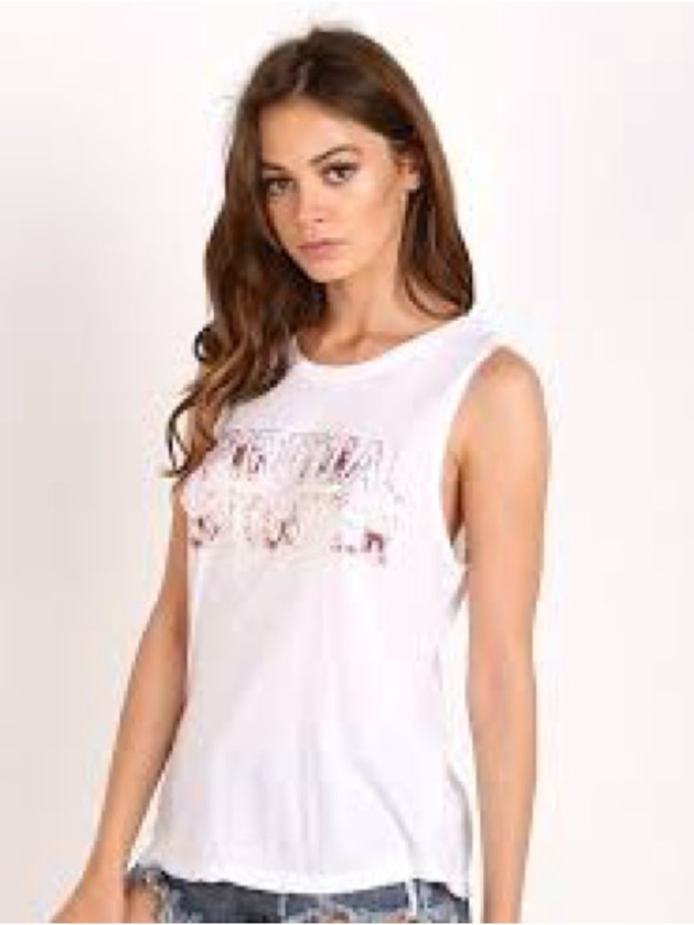 Spiritual Gangster White Graphic Tank Top gold floral size medium